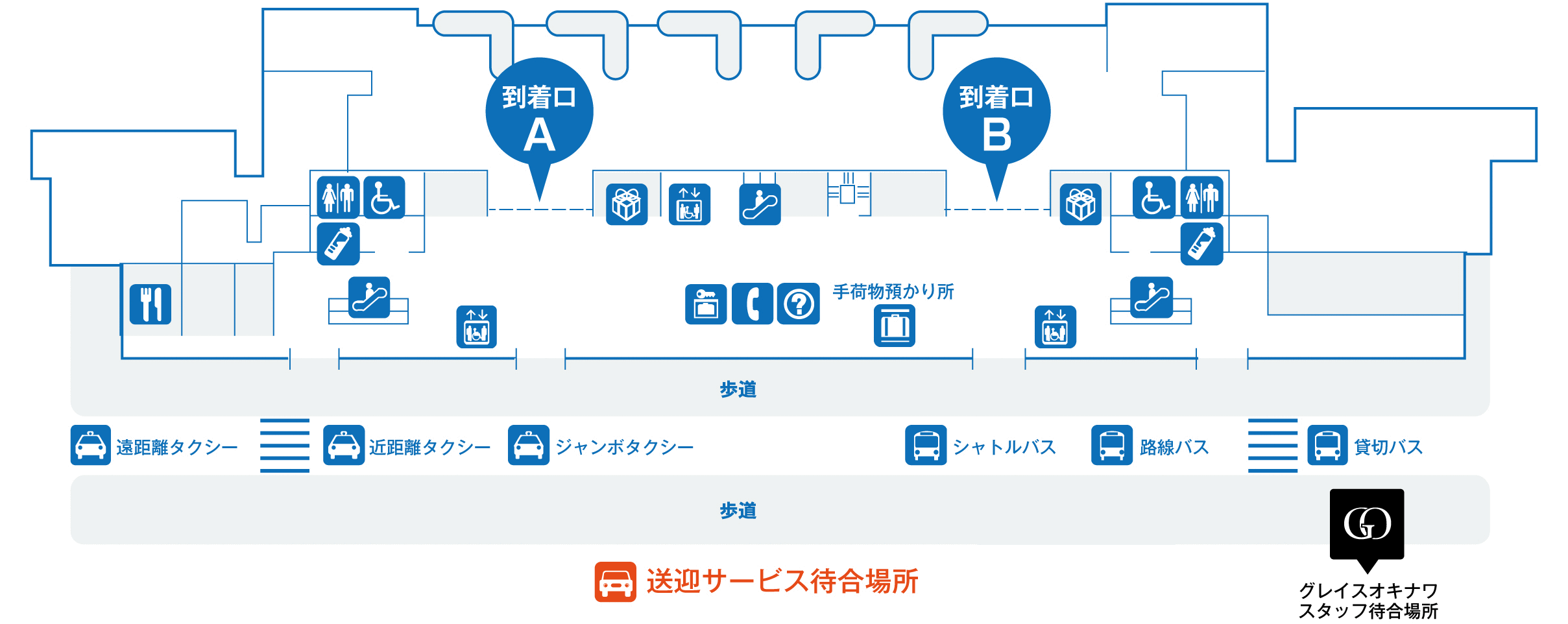 国内線ターミナルから送迎待合場所まで